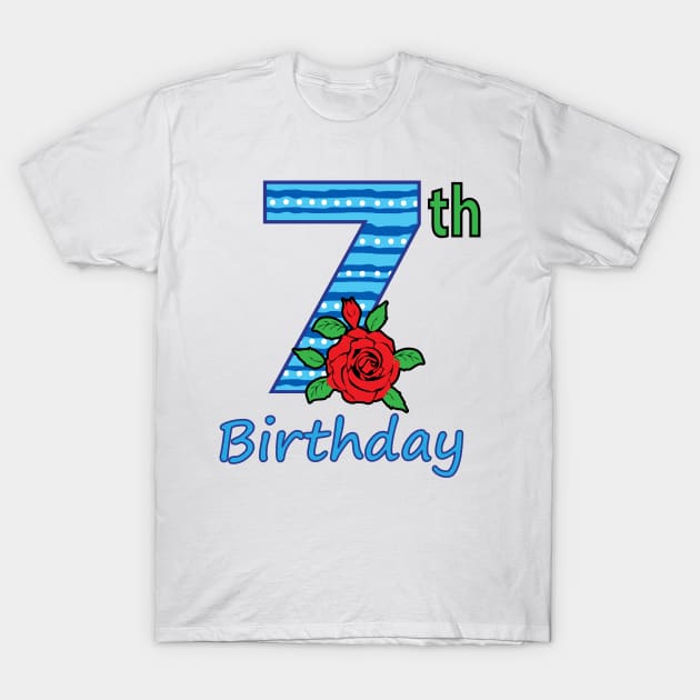 7th Floral - 7th Birthday - Flower - Floral - Birthday Party gift T-Shirt by lunamoonart